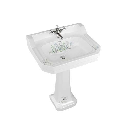 Burlington Bespoke Country Meadow 3 Tapholes Edwardian Pedestal Basin 610 x 505mm - White - B53THMEAD - TAP 'N' SHOWER