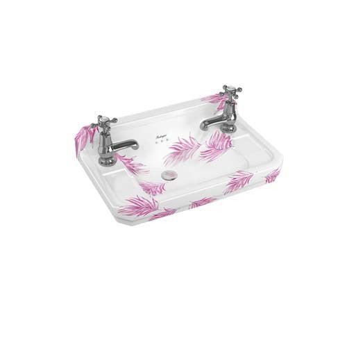 Burlington Bespoke Botanical 2 Tapholes Edwardian Cloakroom Basin 512 x 310mm - Pink - B82THBOTA - TAP 'N' SHOWER