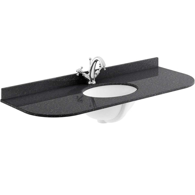 Bayswater Black Marble Top 1 Tap Hole Curved Furniture Basin 1200mm Wide - BAYC239