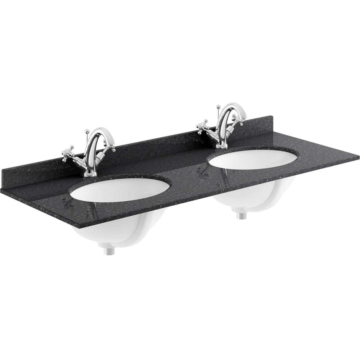 Bayswater black marble top double basin with 1 tap hole and splashback, 1200mm wide furniture unit