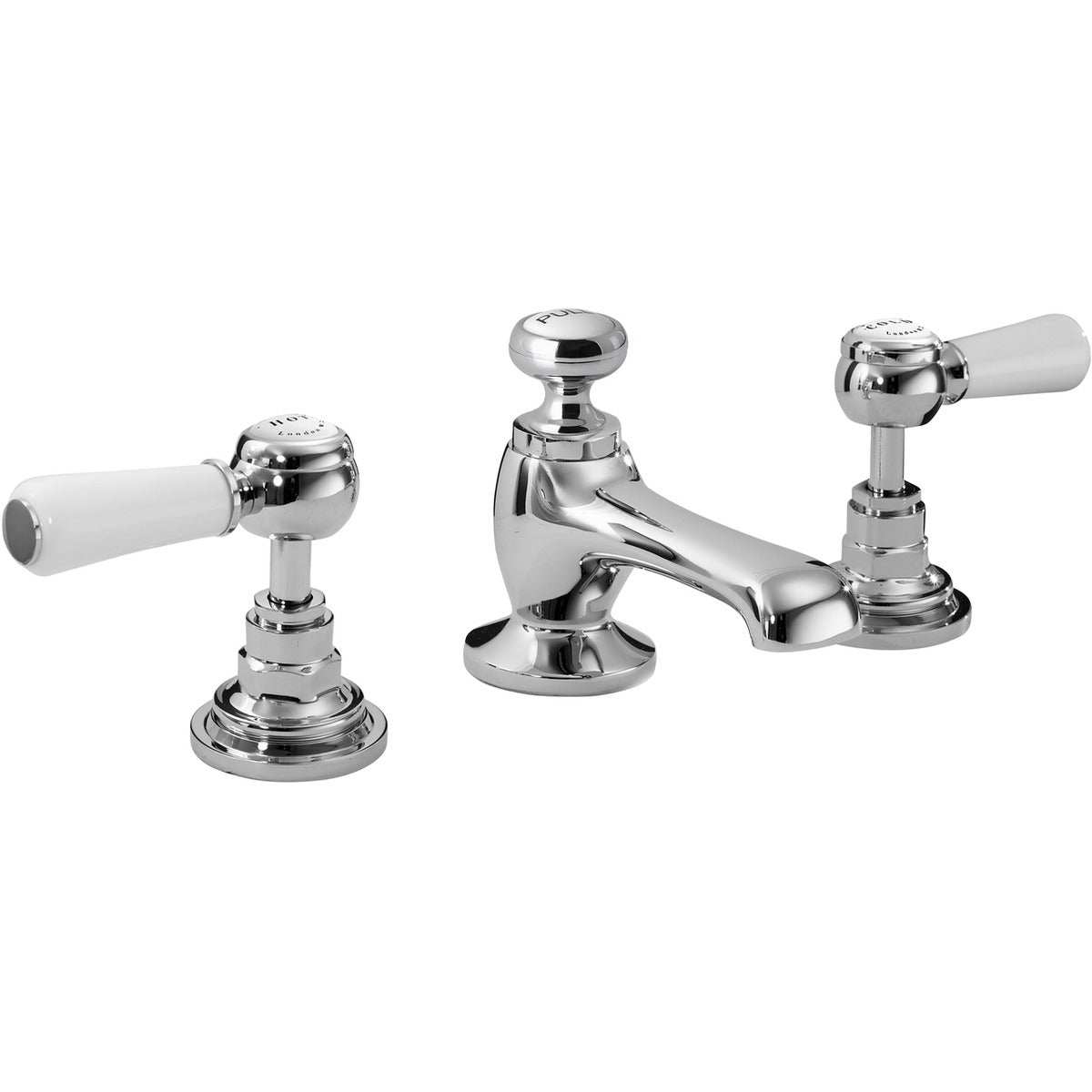 Bayswater Crosshead Dome black and chrome 3-hole basin mixer tap with ceramic handles and pull-up waste