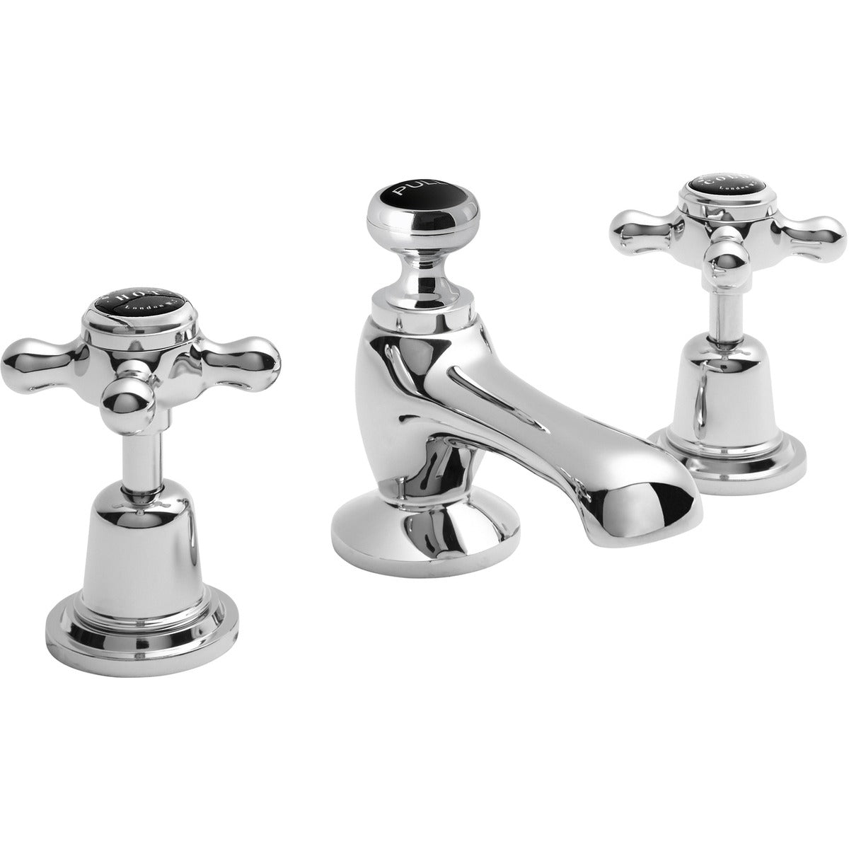 Bayswater Crosshead Dome 3 - Hole Basin Mixer Tap with Waste - Black/Chrome - BAYT247 - TAP 'N' SHOWER