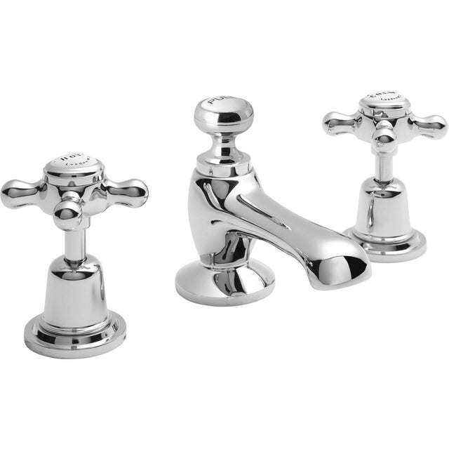 Bayswater Crosshead Dome 3 - Hole Basin Mixer Tap with Waste - White/Chrome - BAYT207 - TAP 'N' SHOWER