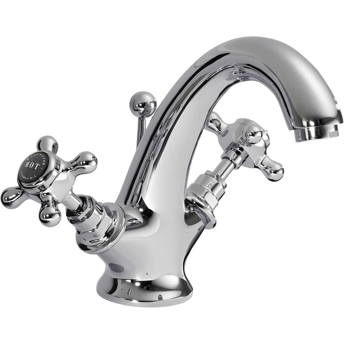 Bayswater Crosshead Dome deck mounted chrome bath mixer tap with curved spout and crosshead handles