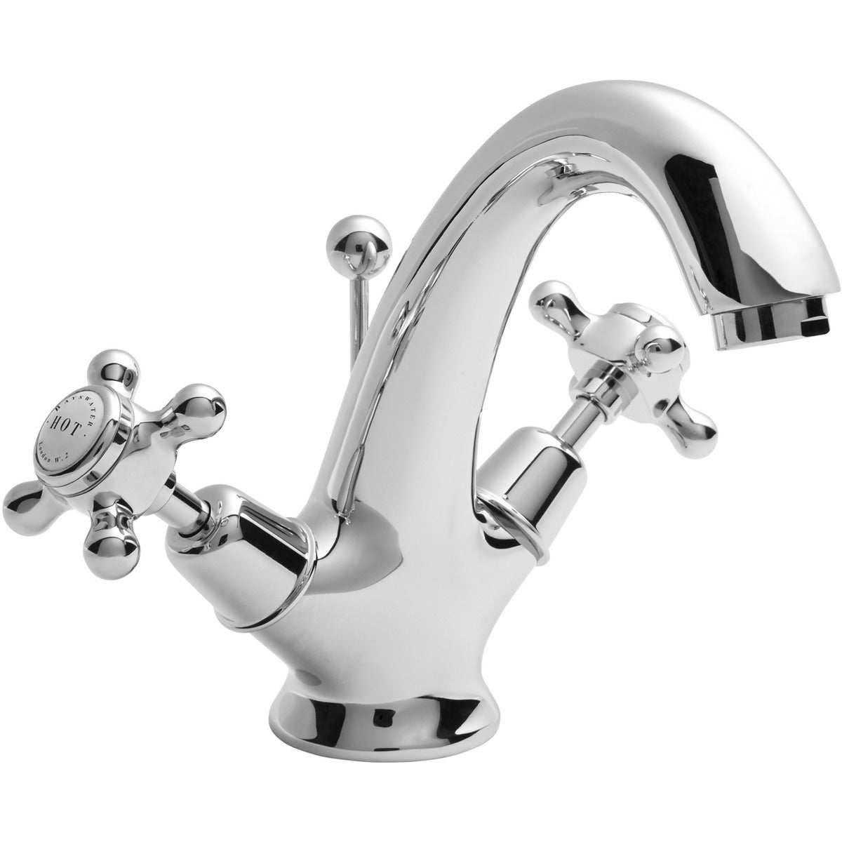 Bayswater Crosshead Dome Mono Basin Mixer Tap - White/Chrome - BAYT205