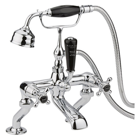 Bayswater Crosshead Dome Pillar Mounted Bath Shower Mixer Tap - Black/Chrome - BAYT244 - TAP 'N' SHOWER