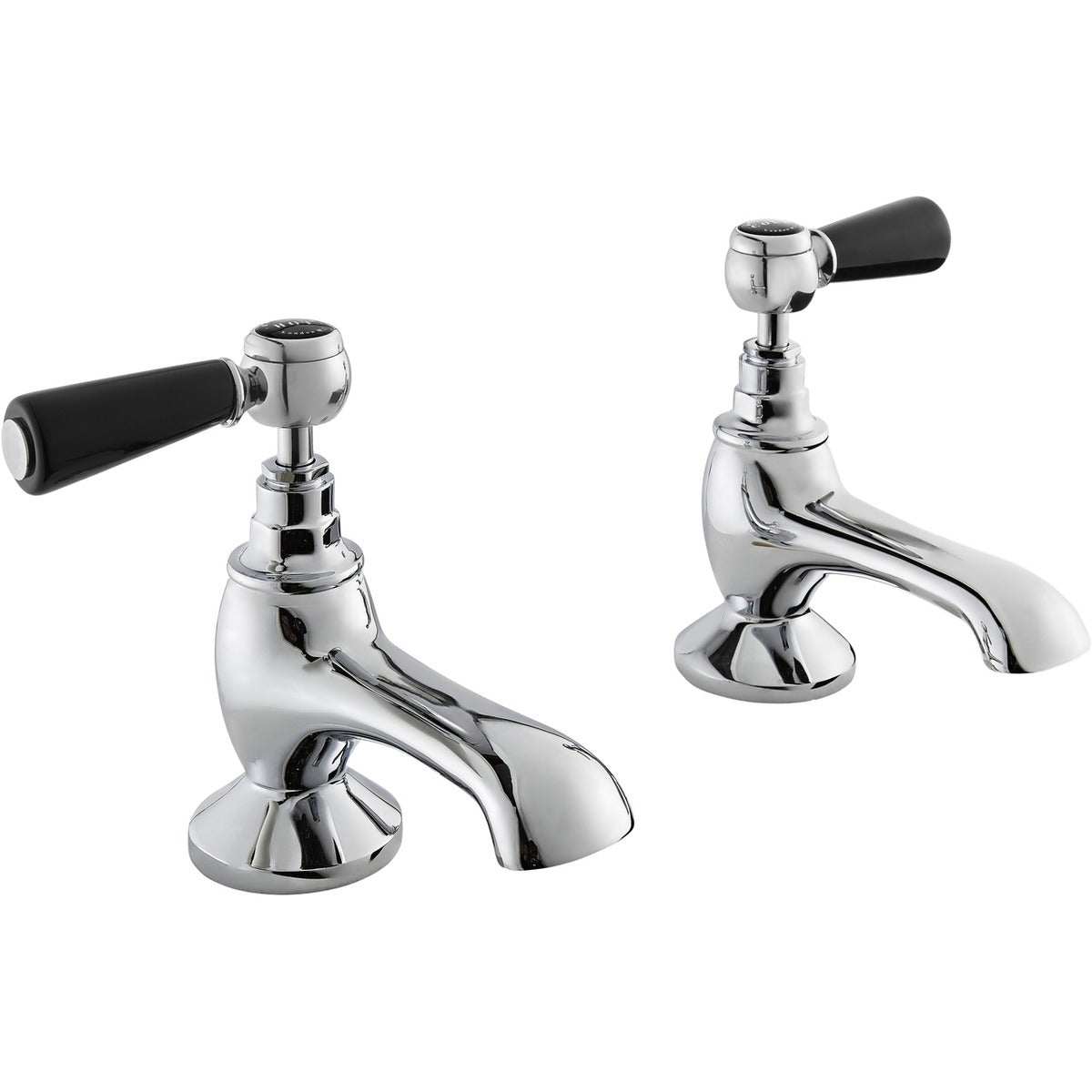Bayswater Crosshead Dome black and chrome wall mounted bath shower mixer taps with traditional crosshead handles