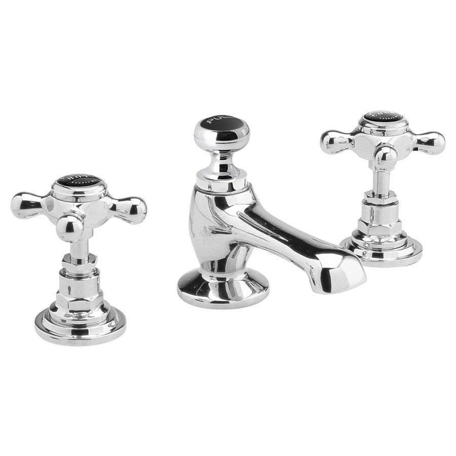 Bayswater Crosshead Hex 3 - Hole Basin Mixer Tap with Waste - Black/Chrome - BAYT147 - TAP 'N' SHOWER