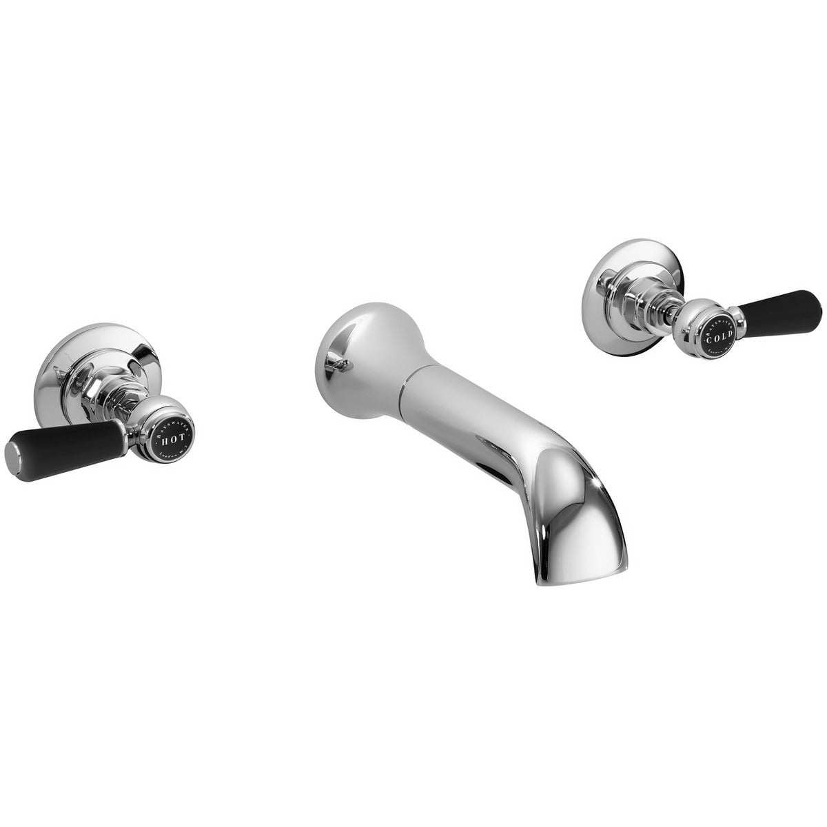 Bayswater Crosshead Hex black and chrome deck mounted bath shower mixer tap with retro design and crosshead handles
