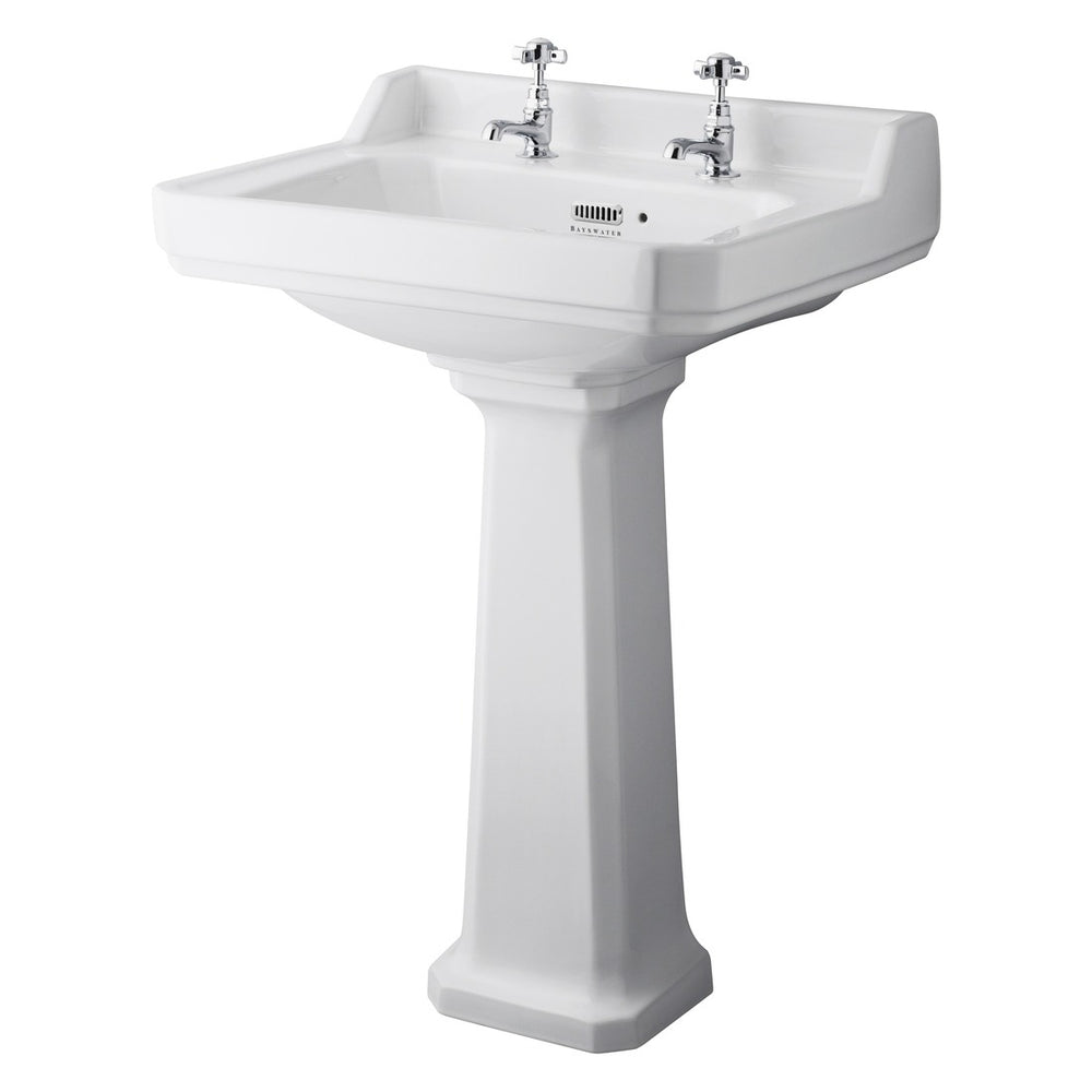 Bayswater Fitzroy 2 Tap Hole 595mm Pedestal Basin ONLY - White - BAYC001 - TAP 'N' SHOWER