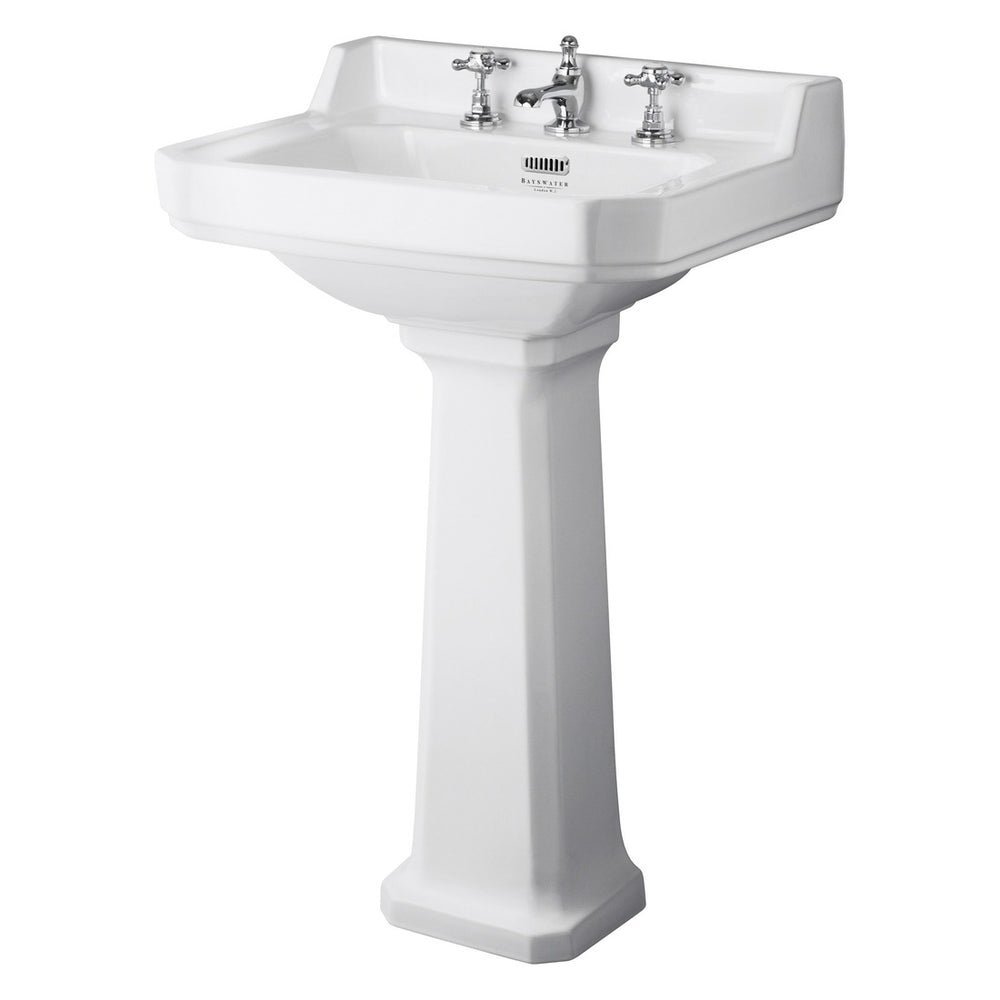 Bayswater Fitzroy 3 Tap Holes Pedestal Basin 595mm - White - BAYC024 - TAP 'N' SHOWER