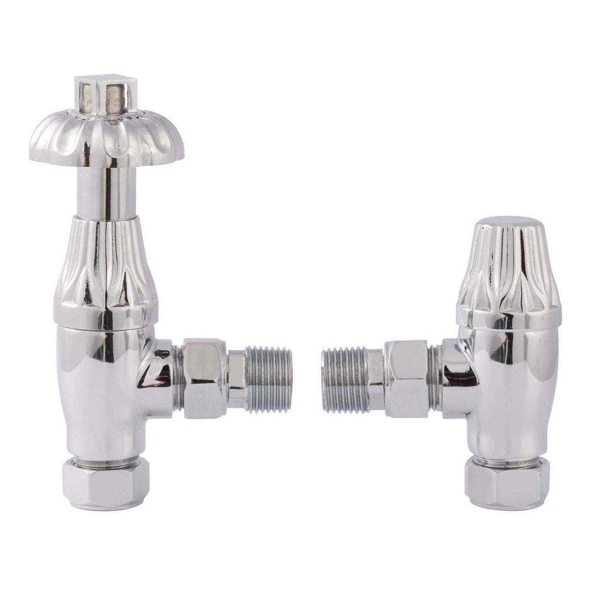 Bayswater Fluted Angled Thermostatic Radiator Valves Lockshield Pair - Chrome - BAYV105 - TAP 'N' SHOWER