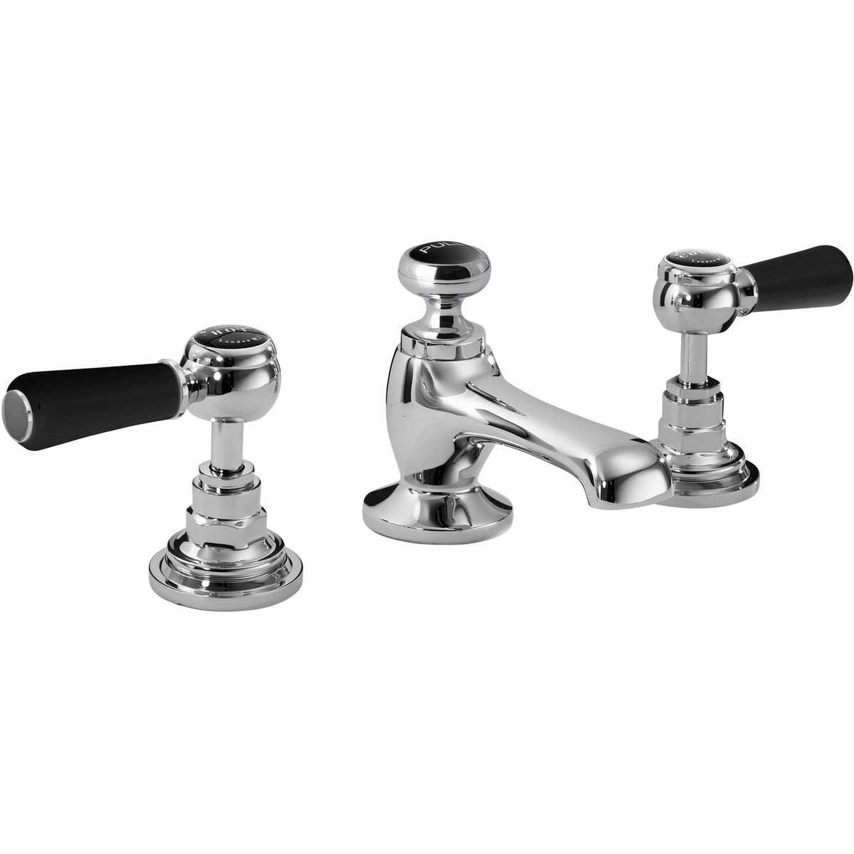 Bayswater Lever Dome black and chrome 3-hole basin mixer tap with brass construction and dual black lever handles