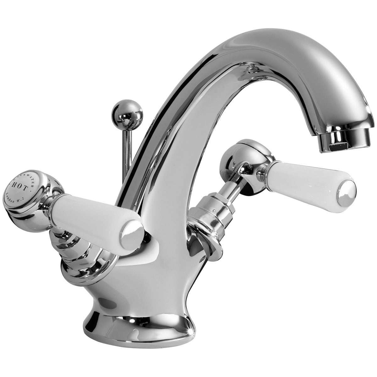 Bayswater Lever Dome Mono Basin Mixer Tap - White/Chrome - BAYT405
