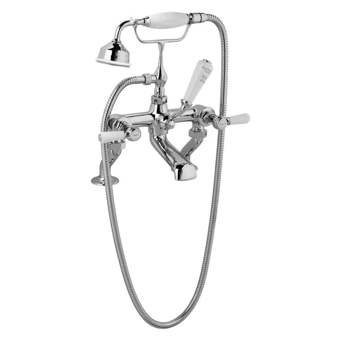 Bayswater Lever Hex white and chrome deck mounted bath shower mixer tap with ceramic handles and flexible shower hose