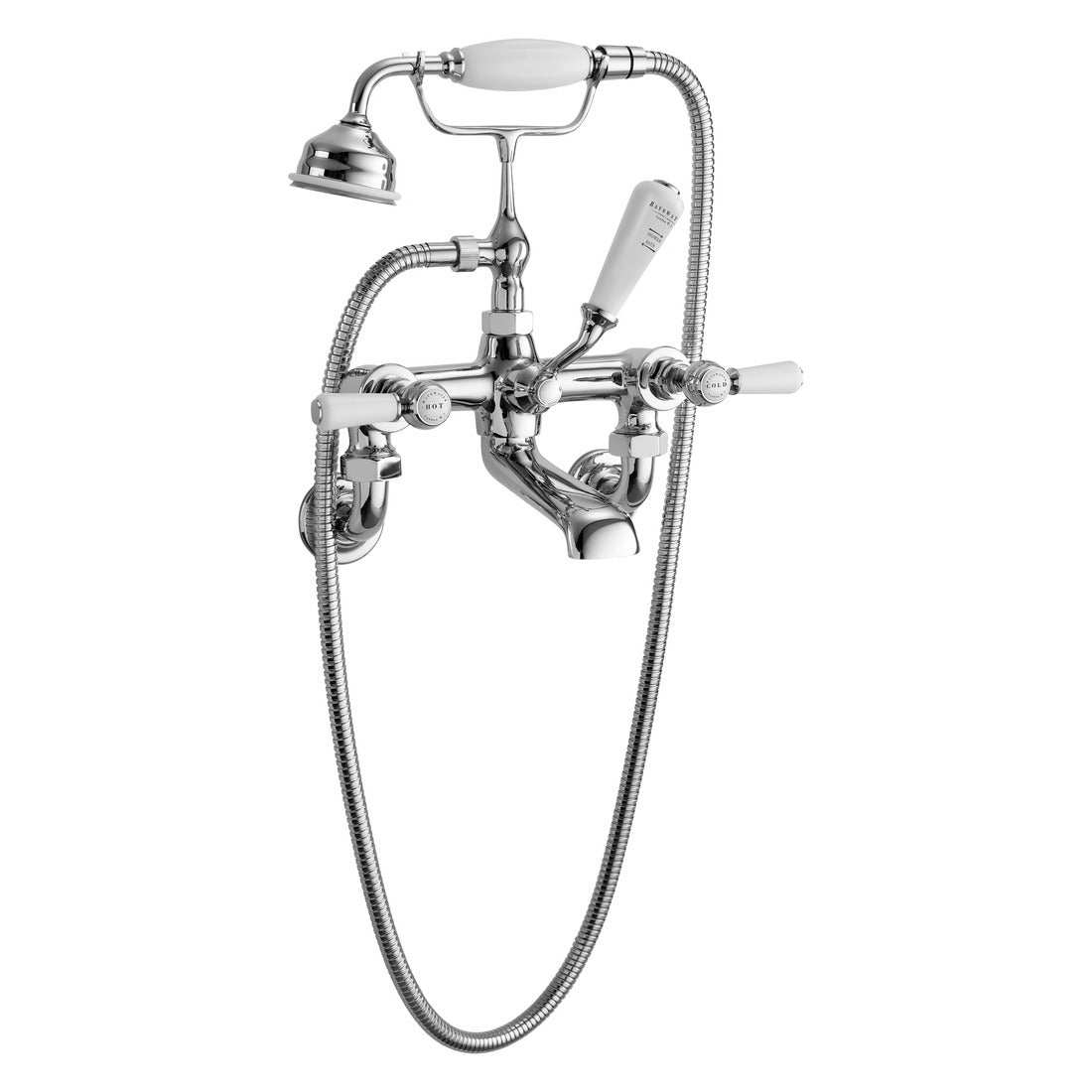 Bayswater Lever Hex wall mounted white and chrome bath shower mixer tap with handset and flexible hose