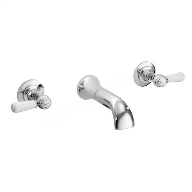 Bayswater Lever Hex Collar 3 Hole Basin Mixer Tap Lever Wall Mounted - White/Chrome - BAYT412 - TAP 'N' SHOWER