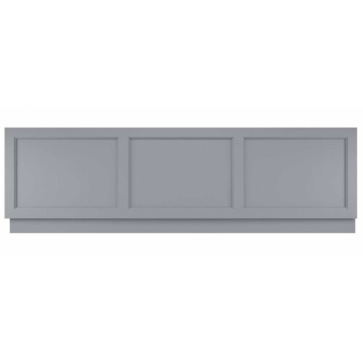 Bayswater MDF bath front panel in plummett grey with recessed bevelled panels, 1800mm wide, designed for rectangular baths