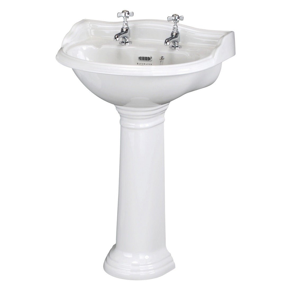 Bayswater Porchester 2 Tap Holes Pedestal Basin 600mm - White - BAYC104 - TAP 'N' SHOWER