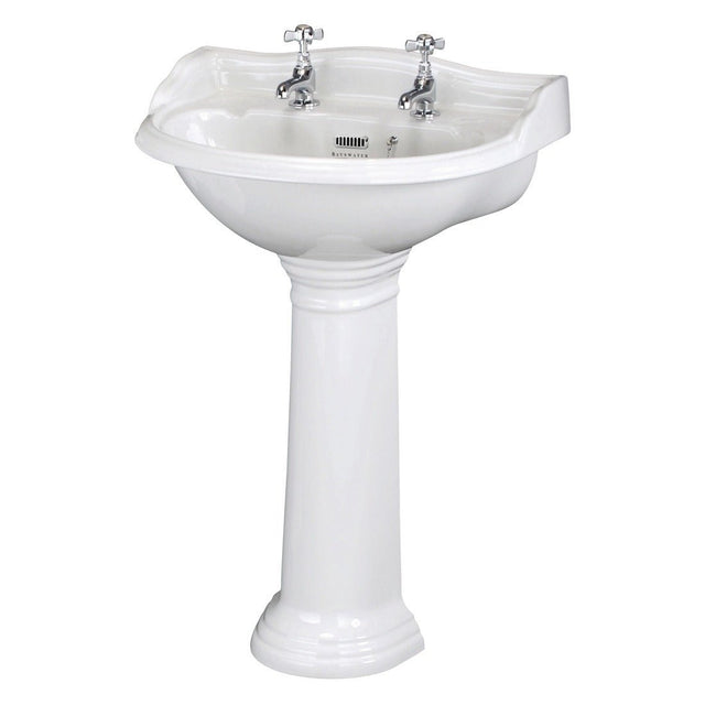 Bayswater Porchester 2 Tap Holes Pedestal Basin 600mm - White - BAYC104 - TAP 'N' SHOWER