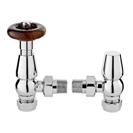 Bayswater Rounded Angled Thermostatic Radiator Valves and Lockshield Pair - Chrome - BAYV108