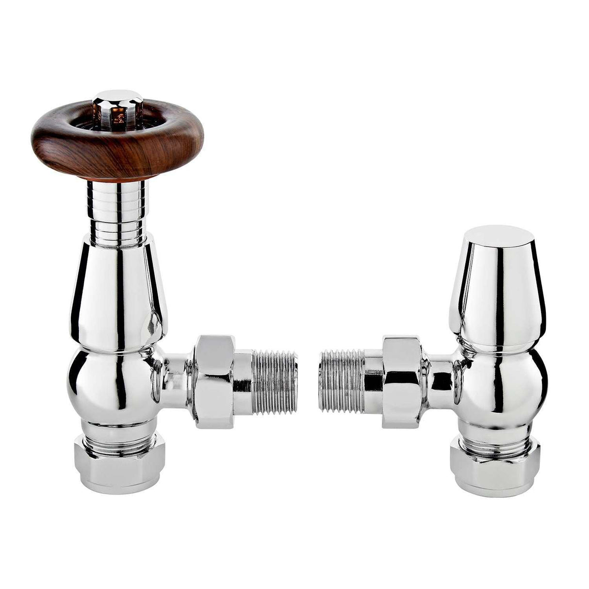 Bayswater Rounded Angled Thermostatic Radiator Valves and Lockshield Pair - Chrome - BAYV108 - TAP 'N' SHOWER