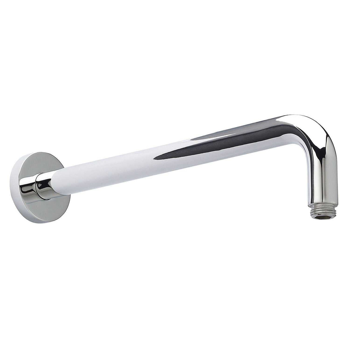 Bayswater Straight Wall Mounted Shower Arm in chrome finish with round backplate and brass construction