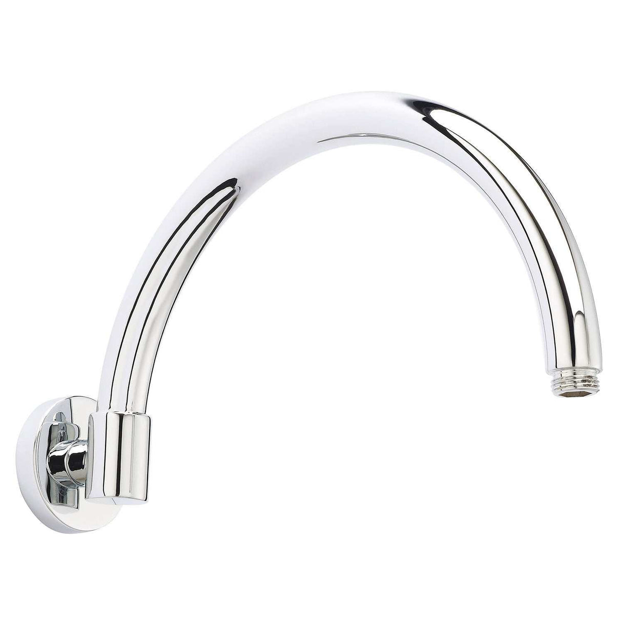 Bayswater Curved Wall Mounted Shower Arm in chrome finish with round backplate and brass construction