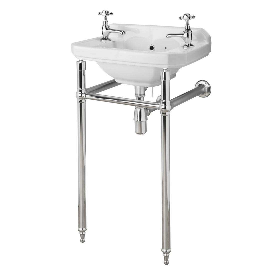 Bayswater Traditional Chrome Basin frame with adjustable steel wash stand and classic ball joint design for retro bathrooms