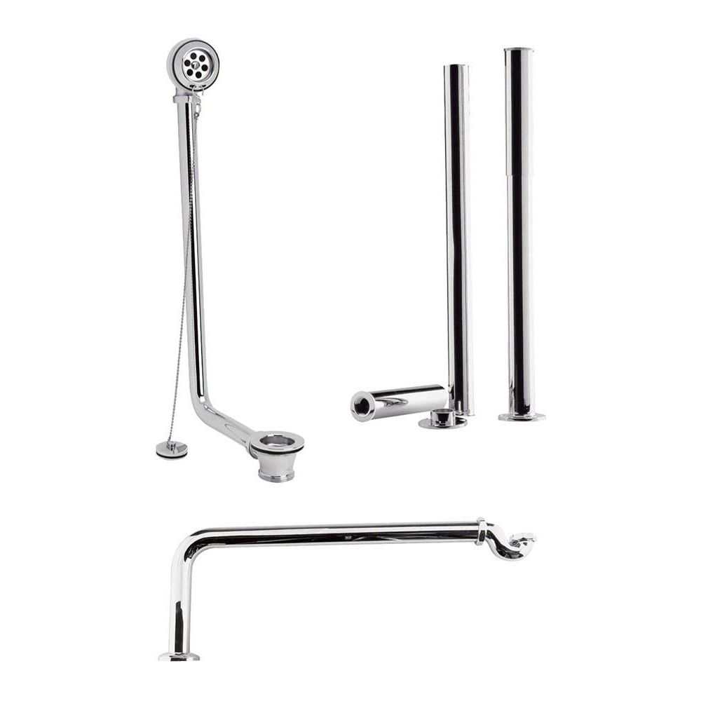 Bayswater Traditional Chrome roll top bath pack with brass components and decorative collars for freestanding bath installation