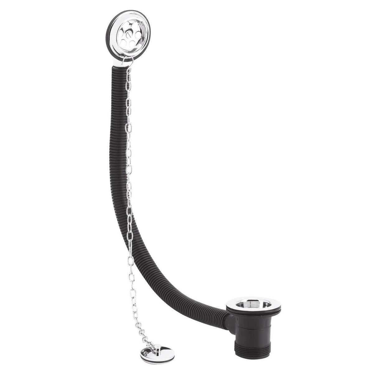 Bayswater Traditional Chrome Bath Waste and Overflow with Plug and Chain, durable brass and ABS construction, chrome finish with flexible pipe.