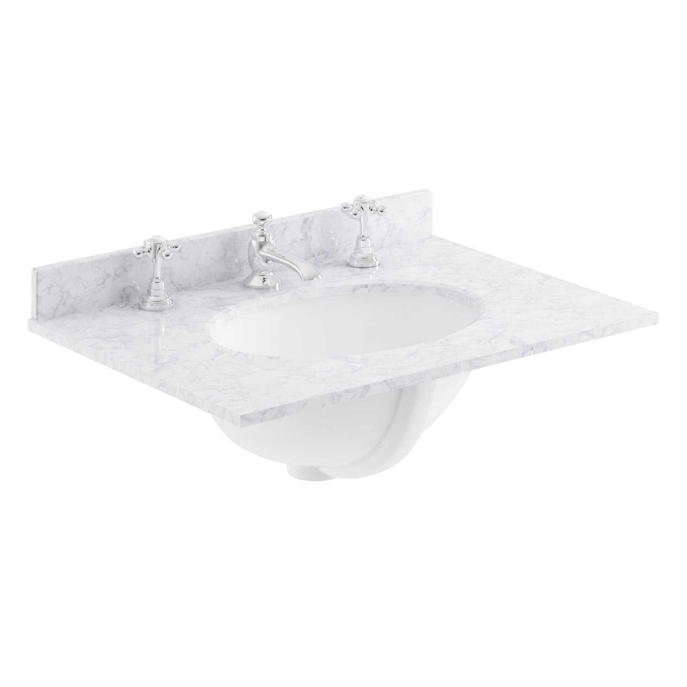 Bayswater Marble Top 3 Tap Hole Furniture Basin 600mm Wide - White - BAYC225
