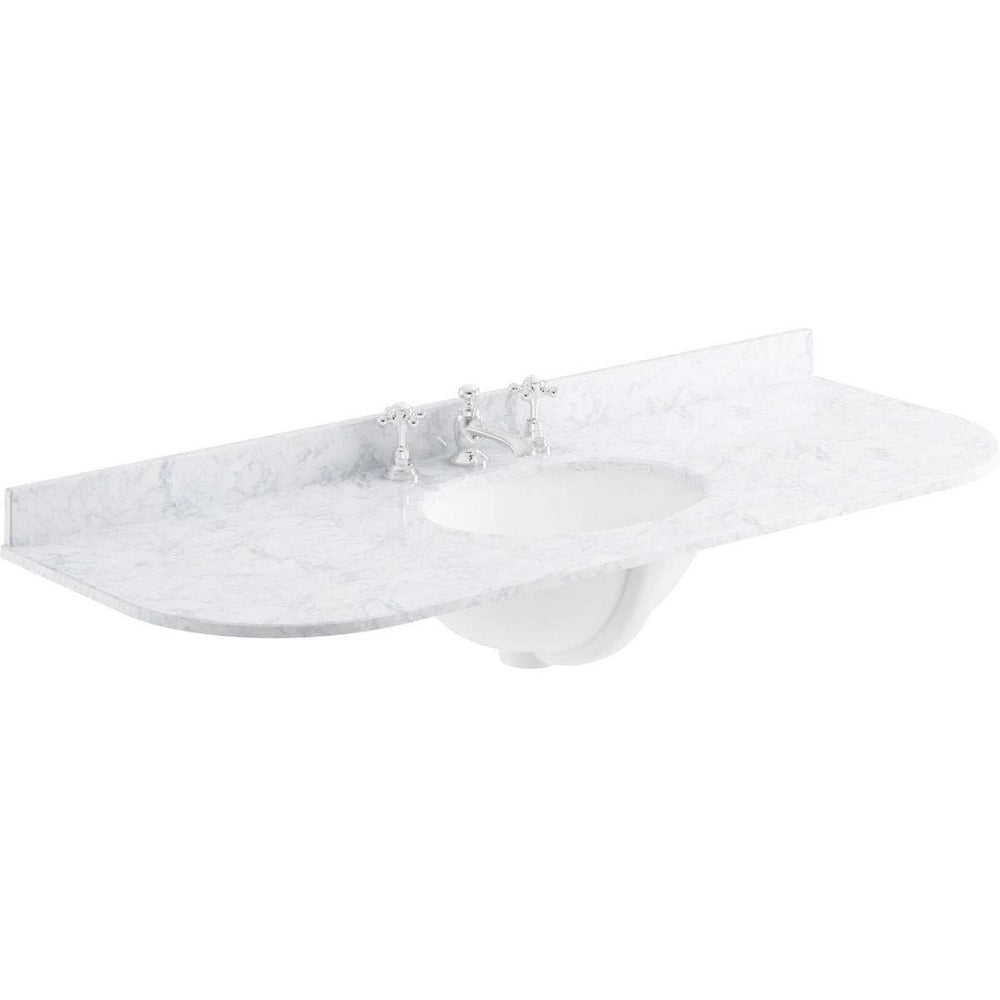 Bayswater White Marble Top 3 Tap Hole Curved Furniture Basin 1200mm Wide - BAYC243