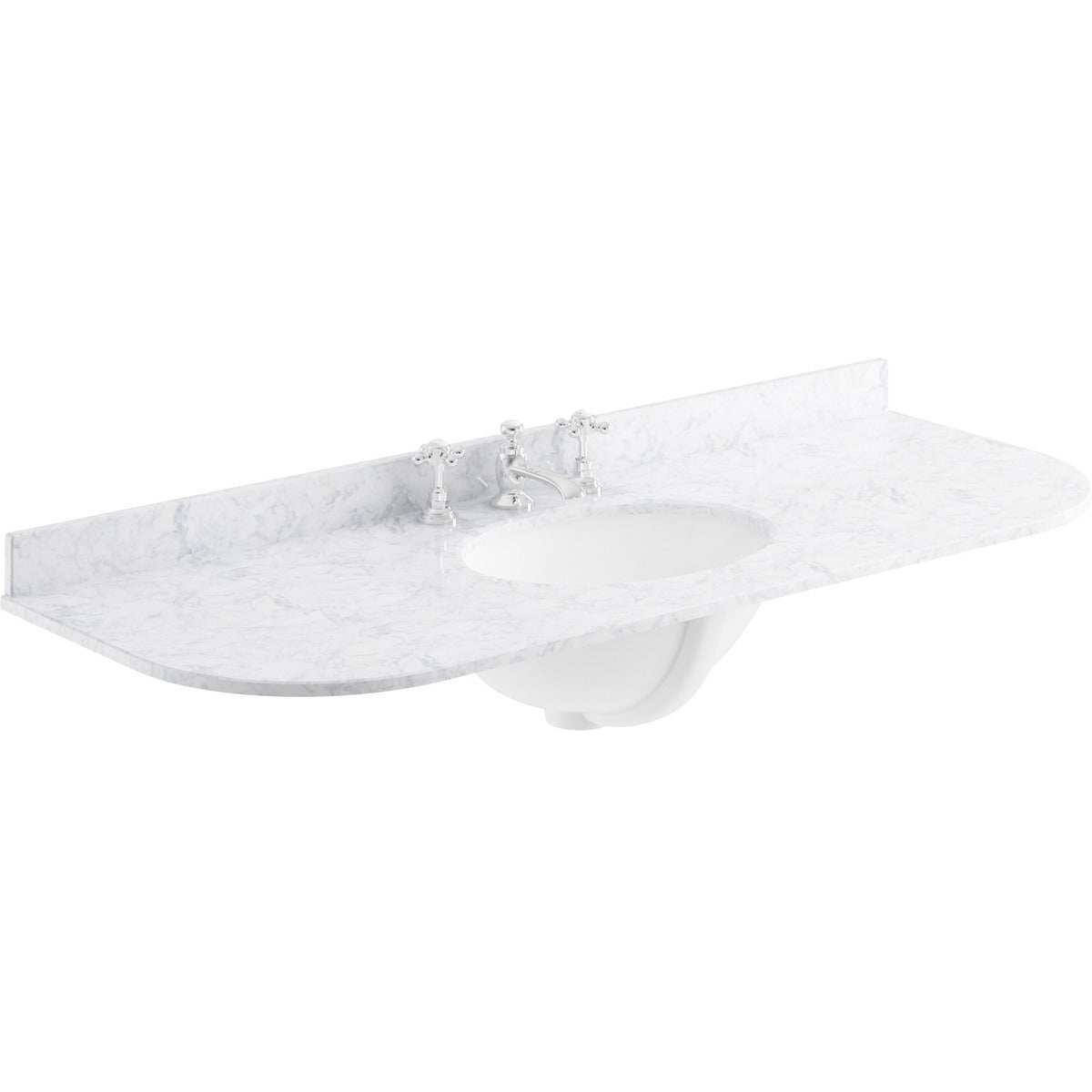 Bayswater White Marble Top 3 Tap Hole Curved Furniture Basin 1200mm Wide - BAYC243