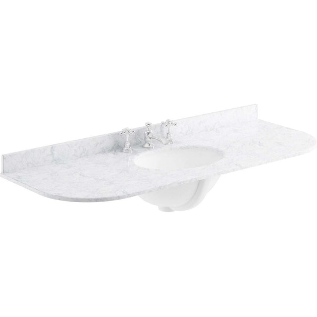 Bayswater White Marble Top 3 Tap Hole Curved Furniture Basin 1200mm Wide - BAYC243