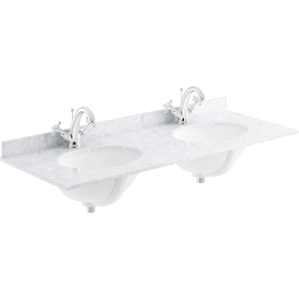 Bayswater White Marble Top 1 Tap Hole Furniture Double Basin 1200mm Wide - BAYC234