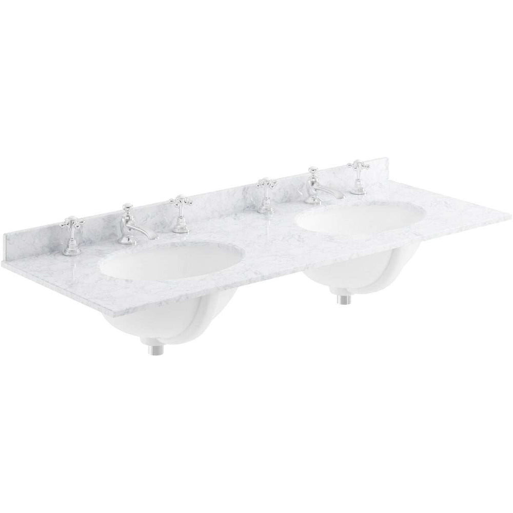 Bayswater White Marble Top 3 Tap Hole Furniture Double Basin 1200mm Wide - BAYC237