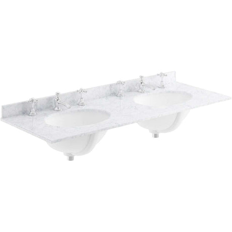 Bayswater White Marble Top 3 Tap Hole Furniture Double Basin 1200mm Wide - BAYC237