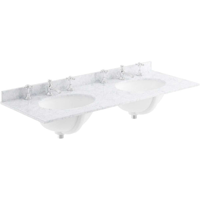 Bayswater White Marble Top 3 Tap Hole Furniture Double Basin 1200mm Wide - BAYC237