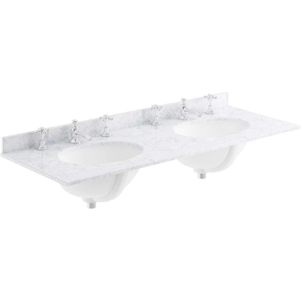 Bayswater White Marble Top 3 Tap Hole Furniture Double Basin 1200mm Wide - BAYC237 - TAP 'N' SHOWER