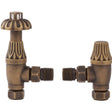 Bayswater Fluted Angled Thermostatic Radiator Valves and Lockshield Pair - Antique Brass - BAYV104