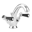 Bayswater Lever Hex black and chrome mono basin mixer tap with hexagonal collars and black handles