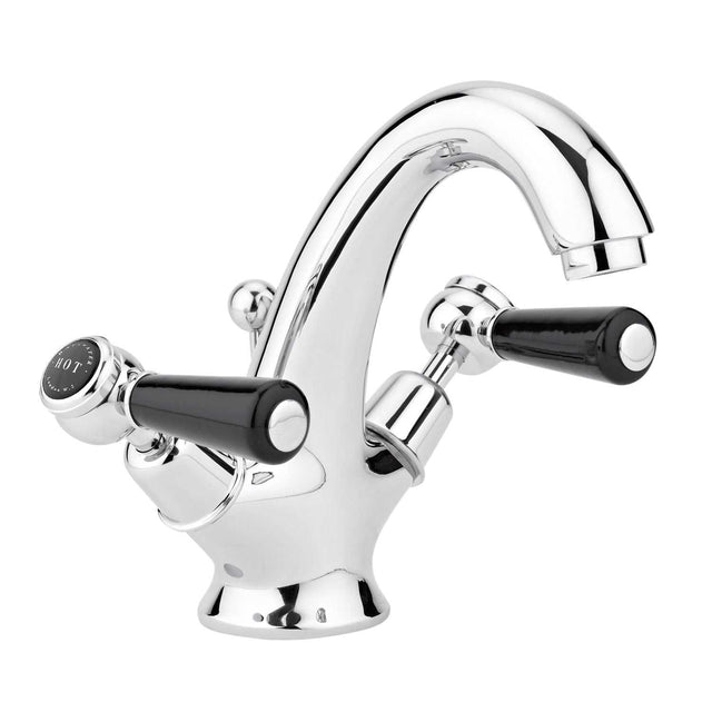 Bayswater Lever Hex black and chrome mono basin mixer tap with hexagonal collars and black handles