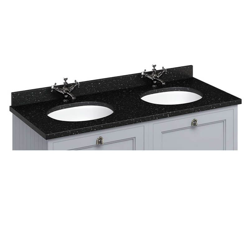 Burlington Minerva Black Granite Worktop with 2 Integrated Basins - 130cm - BB12 - TAP 'N' SHOWER