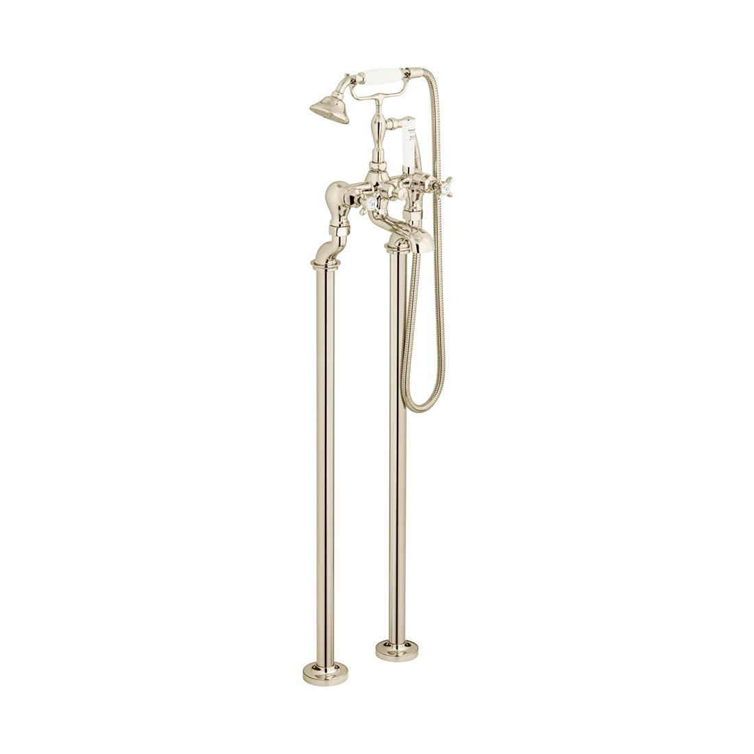 Vado Axbridge Cross Handles Freestanding Bath Mixer Tap With Shower Kit - Bright Nickel - BC - AXB - 133 - BN - TAP 'N' SHOWER
