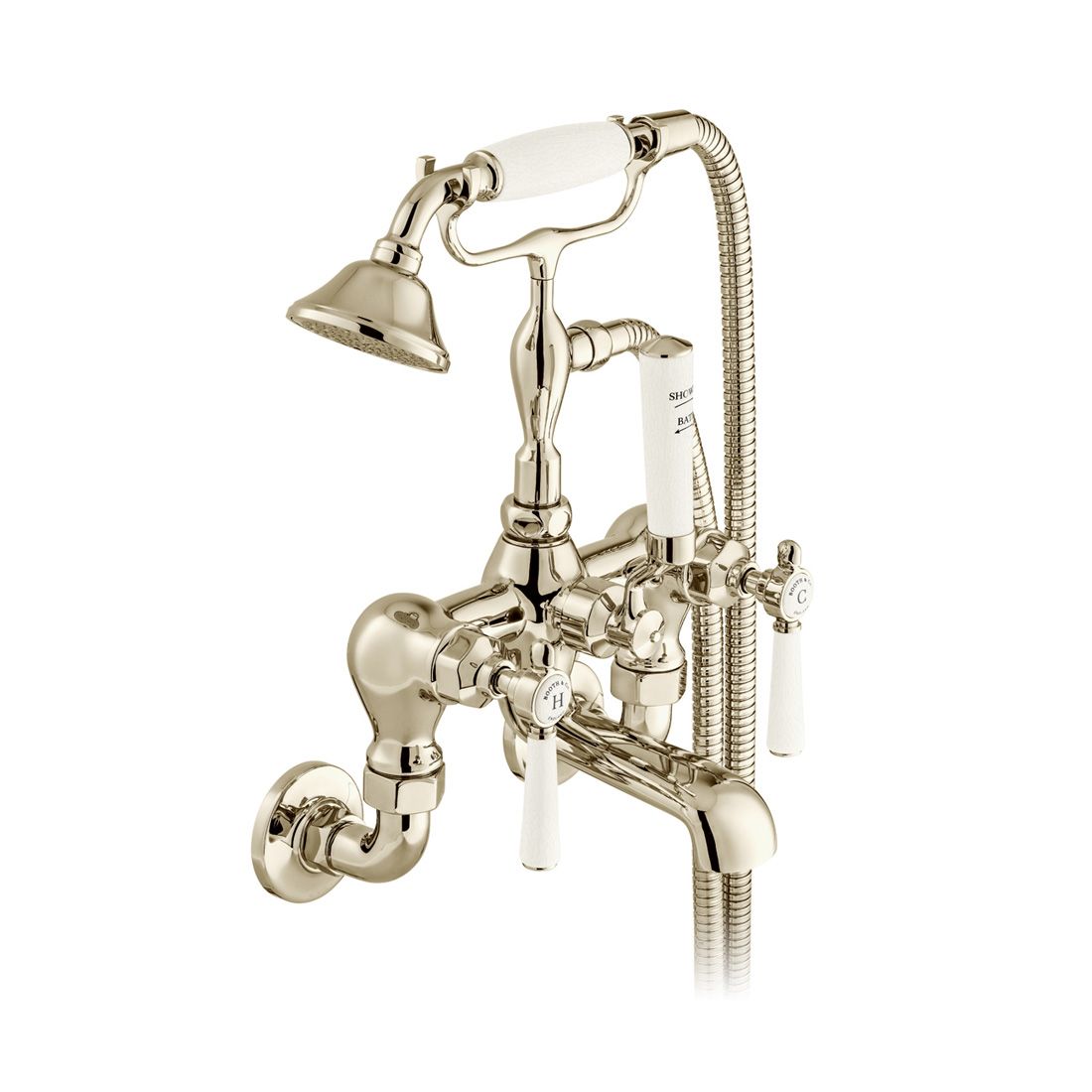 Vado Axbridge Lever Handles Wall Mounted Bath Mixer Tap With Shower Kit - Bright Nickel - BC - AXB - 220 - BN - TAP 'N' SHOWER