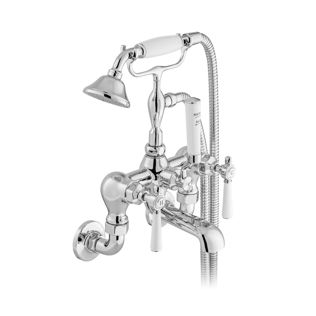 Vado Axbridge Lever Handles Wall Mounted Bath Mixer Tap With Shower Kit - Polished Chrome - BC - AXB - 220 - CP - TAP 'N' SHOWER
