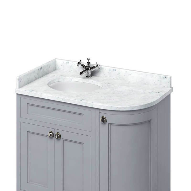 Burlington Minerva White Carrara Marble Curved Worktop with Integrated Basin Left Hand 100cm - BC98L - TAP 'N' SHOWER