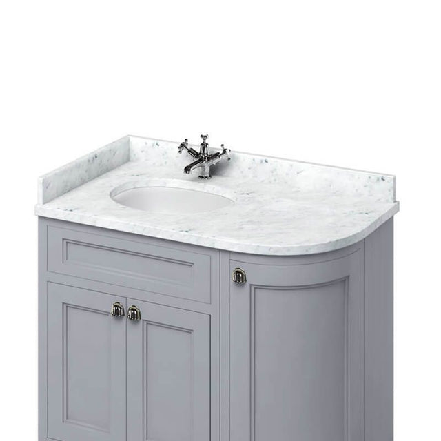 Burlington Minerva White Carrara Marble Curved Worktop with Integrated Basin Left Hand 100cm - BC98L - TAP 'N' SHOWER