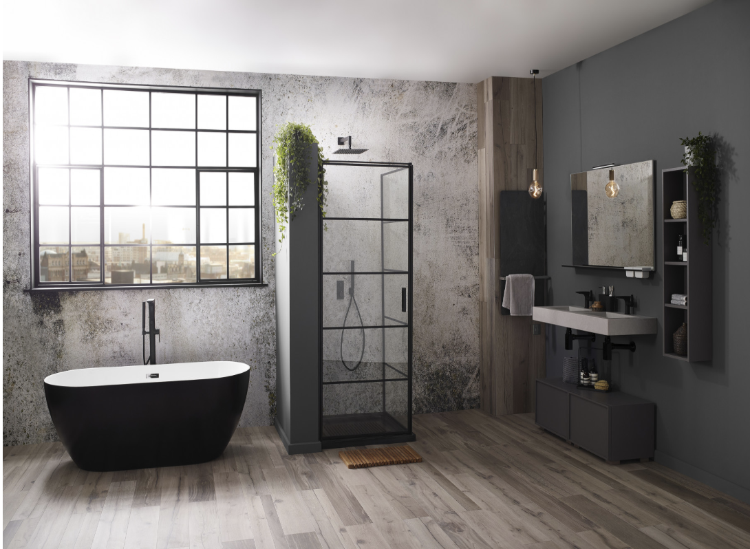 Aquaglass 900mm Velar 8mm Black Corner Entry Enclosure - BE5215-90